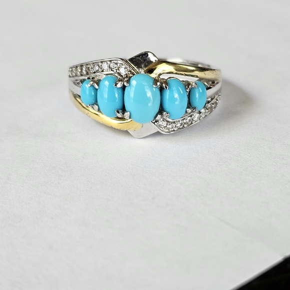 Gorgeous Natural Sleeping Beauty Turquoise & Diamond Ring Sz 10! - Picture 2 of 5